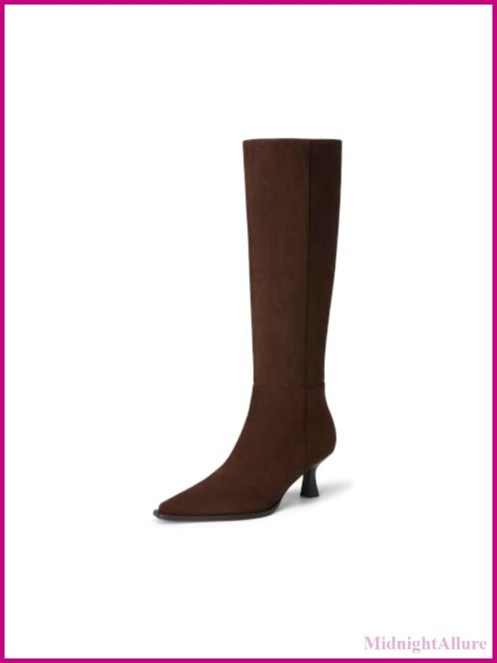 Women's Kitten Heel Knee High Boots Pointy Toe Zip Up Tall Dress Boots